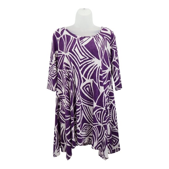 IC by Connie Tunic Top Size Small Purple Crinkle 3/4 Sleeves Lagenlook Geometric - Picture 1 of 10